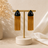The Onyx Trillion Fringe Drops – Gold Plated Art Deco Tassel Earrings