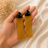The Onyx Trillion Fringe Drops – Gold Plated Art Deco Tassel Earrings