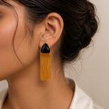The Onyx Trillion Fringe Drops – Gold Plated Art Deco Tassel Earrings