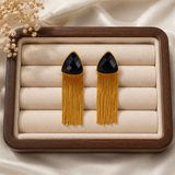 The Onyx Trillion Fringe Drops – Gold Plated Art Deco Tassel Earrings
