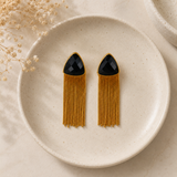 The Onyx Trillion Fringe Drops – Gold Plated Art Deco Tassel Earrings