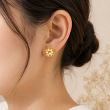 The Blossom Pearl Studs – Gold Plated Botanical Seed Pearl Earrings