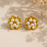 The Blossom Pearl Studs – Gold Plated Botanical Seed Pearl Earrings