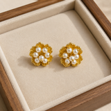 The Blossom Pearl Studs – Gold Plated Botanical Seed Pearl Earrings