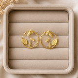 Olive Branch Halo Studs – Gold Plated Circular Botanical Statement Earrings