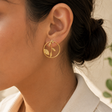 Olive Branch Halo Studs – Gold Plated Circular Botanical Statement Earrings