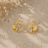 Olive Branch Halo Studs – Gold Plated Circular Botanical Statement Earrings