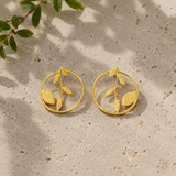 Olive Branch Halo Studs – Gold Plated Circular Botanical Statement Earrings