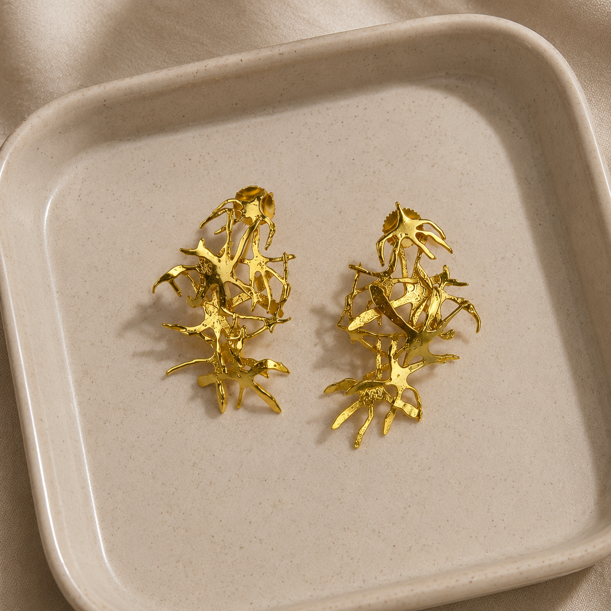 Golden Reef Clusters – Sculptural Coral-Inspired Statement Studs