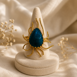 Gilded Solaris Celestial Ring – Textured Gold-Plated Ocean-Blue Statement Ring