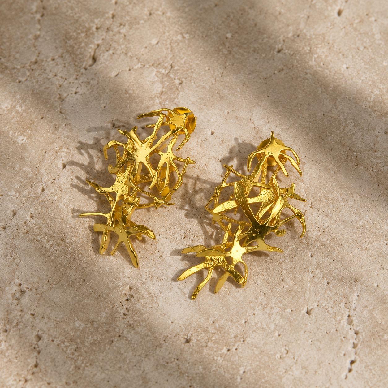 Golden Reef Clusters – Sculptural Coral-Inspired Statement Studs
