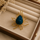 Gilded Solaris Celestial Ring – Textured Gold-Plated Ocean-Blue Statement Ring