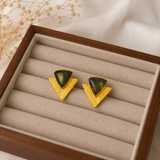 Modern Minimalist Statement Earrings – Textured Gold Plated Labradorite Geometric Studs