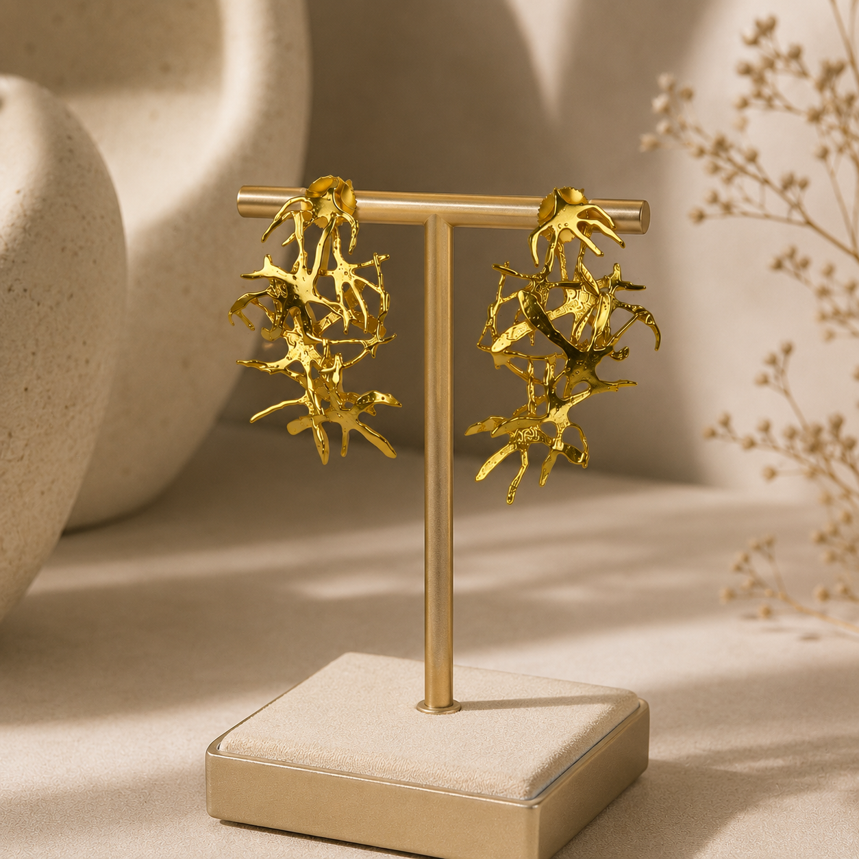 Golden Reef Clusters – Sculptural Coral-Inspired Statement Studs