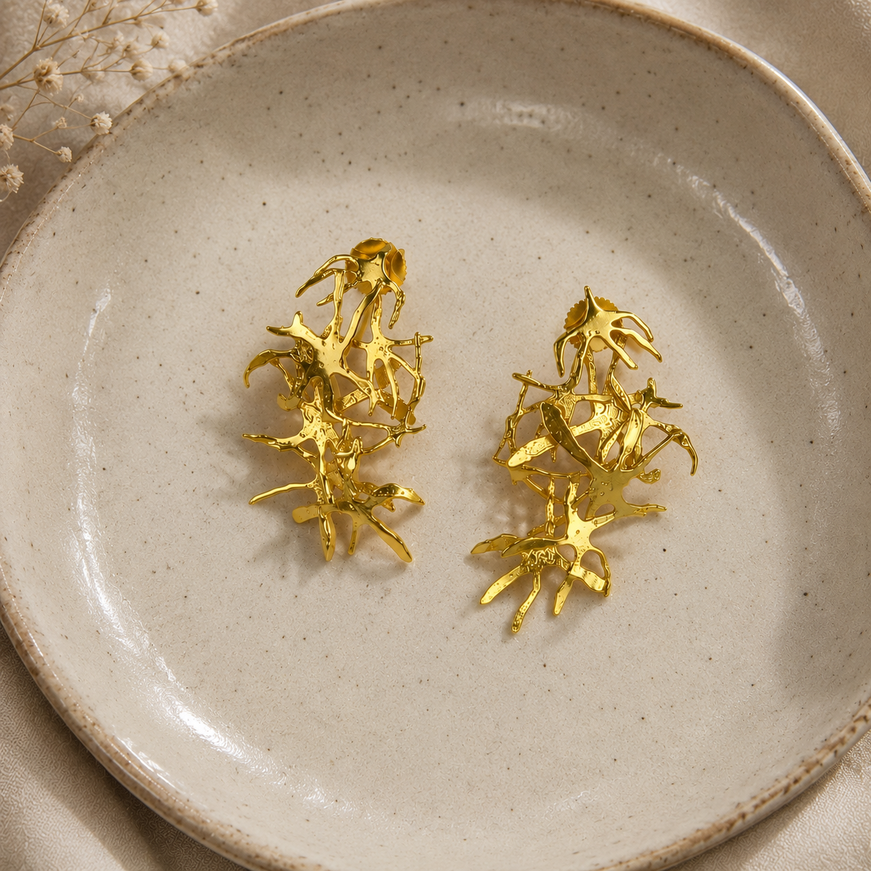 Golden Reef Clusters – Sculptural Coral-Inspired Statement Studs