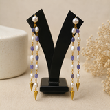 Imperial Indigo Pearl Cascade Earrings – Gold Plated Dual-Strand Dangle Earrings