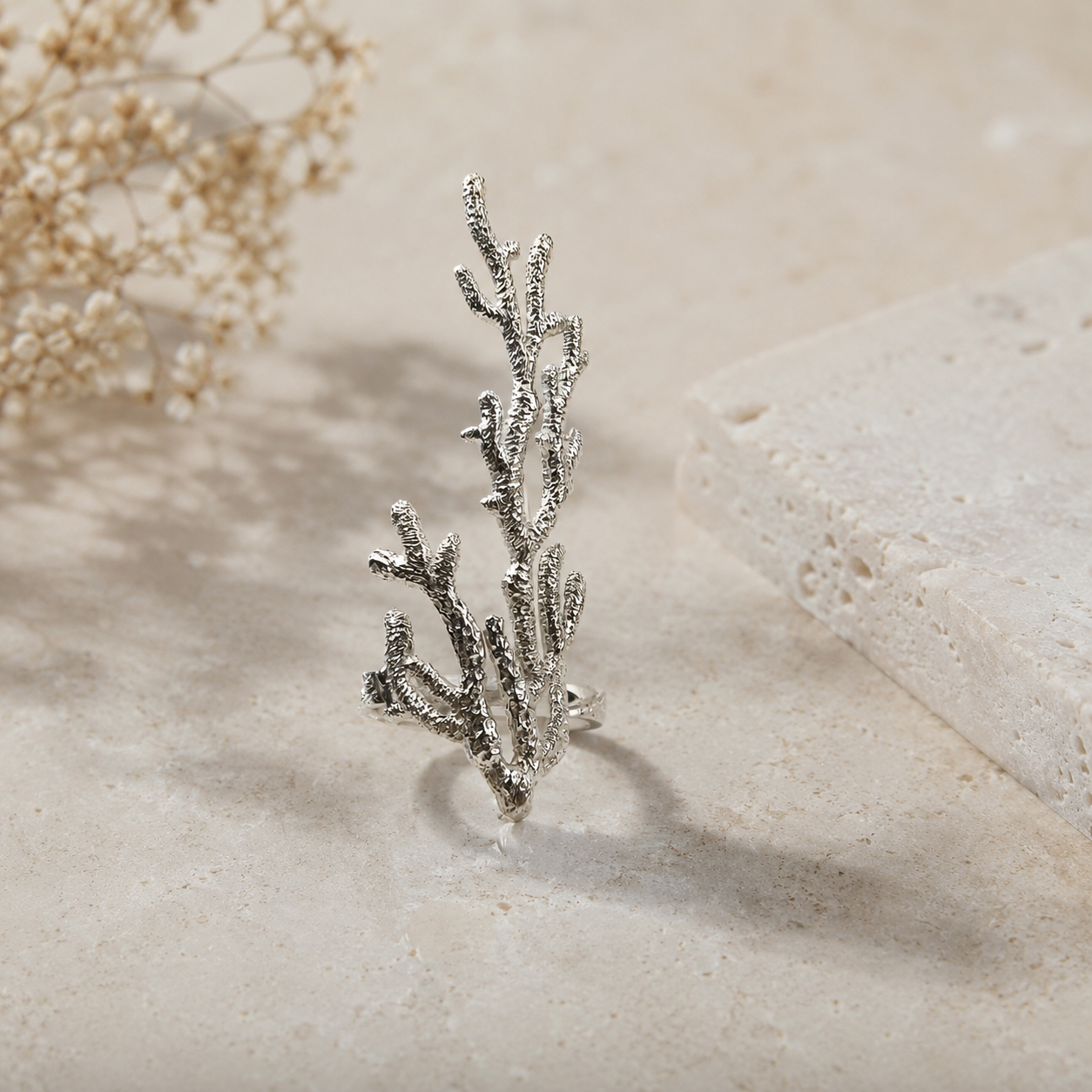 Arctic Willow Knuckle Ring – Textured Architectural Statement Ring