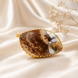 Sienna Wilderness Cocktail Ring – Gold Plated Elongated Scenic Agate Statement Ring