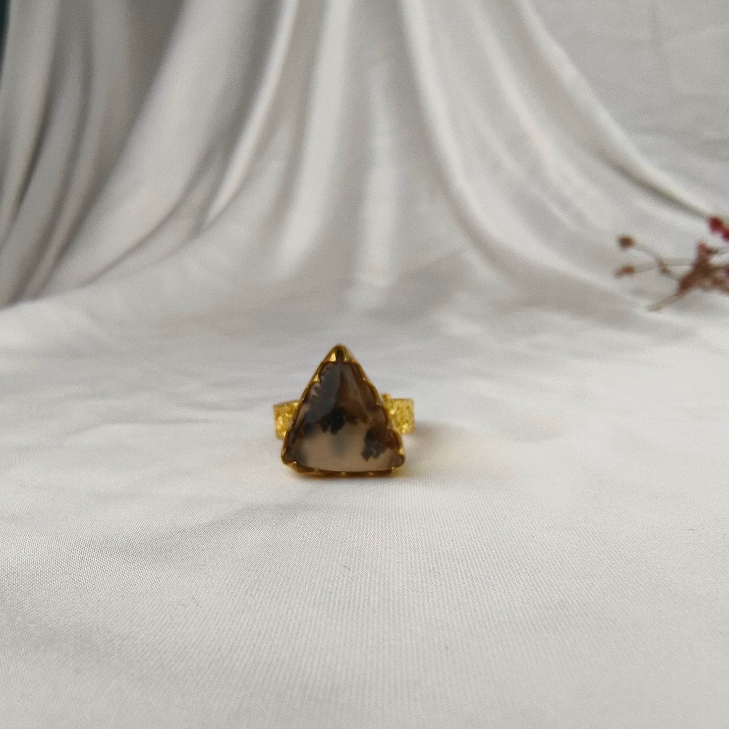 Sienna Ridge Trillion Statement Ring – Gold Plated Dendritic Agate Cocktail Ring