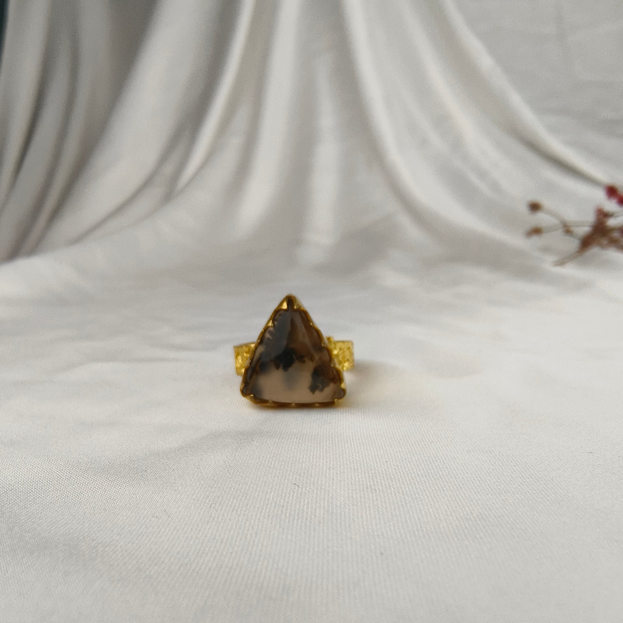 Sienna Ridge Trillion Statement Ring – Gold Plated Dendritic Agate Cocktail Ring