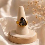 Sienna Ridge Trillion Statement Ring – Gold Plated Dendritic Agate Cocktail Ring