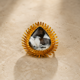 Kinetic Sunburst Trillion Ring – Gold Plated Zebra Jasper Shield Cocktail Ring
