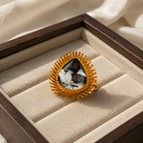 Kinetic Sunburst Trillion Ring – Gold Plated Zebra Jasper Shield Cocktail Ring