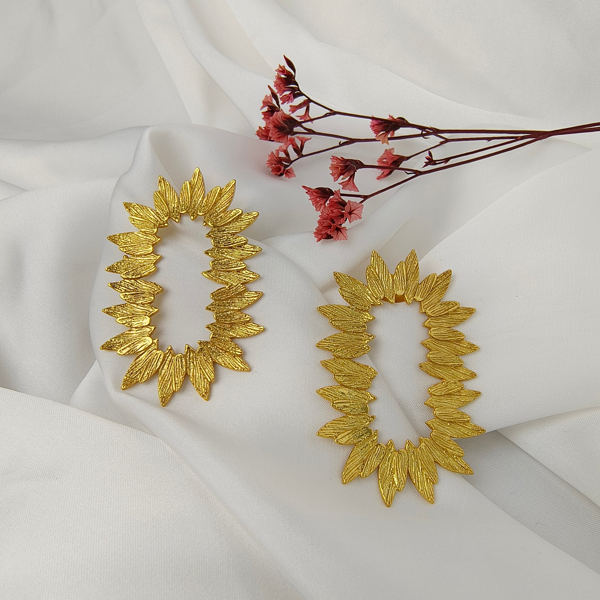 Gilded Sunflower Hoops – Textured Gold Plated Statement Open Hoops