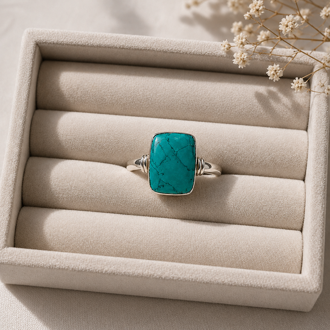Turquoise Matrix Rectangle Ring – Sterling Silver Plated Southwest Statement Ring