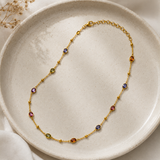 Rainbow Oval Link Necklace – Gold Plated Tourmaline Station Choker