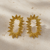 Gilded Sunflower Hoops – Textured Gold Plated Statement Open Hoops