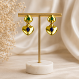 Royal Heart Duo Dangles – Gold Plated Cabochon Statement Drop Earrings