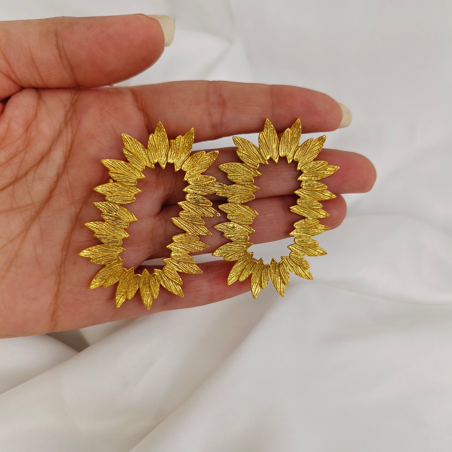 Gilded Sunflower Hoops – Textured Gold Plated Statement Open Hoops