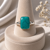 Turquoise Matrix Rectangle Ring – Sterling Silver Plated Southwest Statement Ring