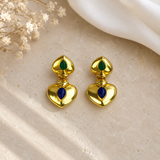 Royal Heart Duo Dangles – Gold Plated Cabochon Statement Drop Earrings