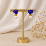 Azure Horizon Pearl Earrings – Gold Plated Calsi Stone Statement Drops