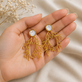 Gold Branch Coral Statement Earrings – Gold Plated Baroque Pearl Botanical Drops