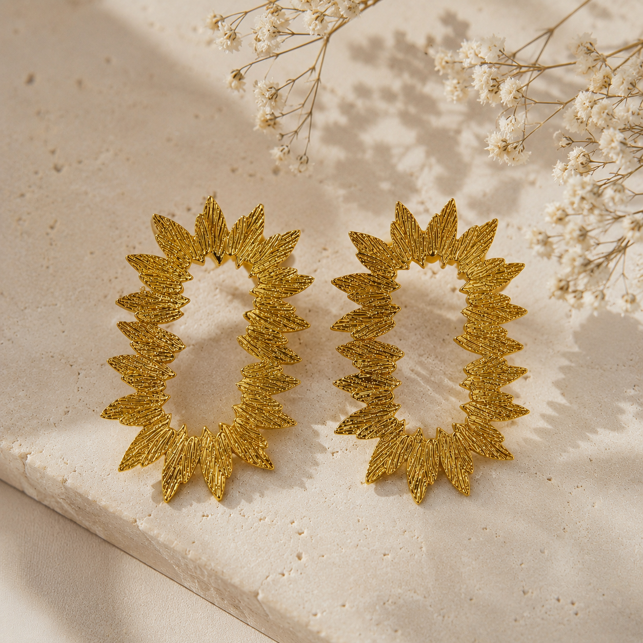 Gilded Sunflower Hoops – Textured Gold Plated Statement Open Hoops