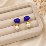 Azure Horizon Pearl Earrings – Gold Plated Calsi Stone Statement Drops