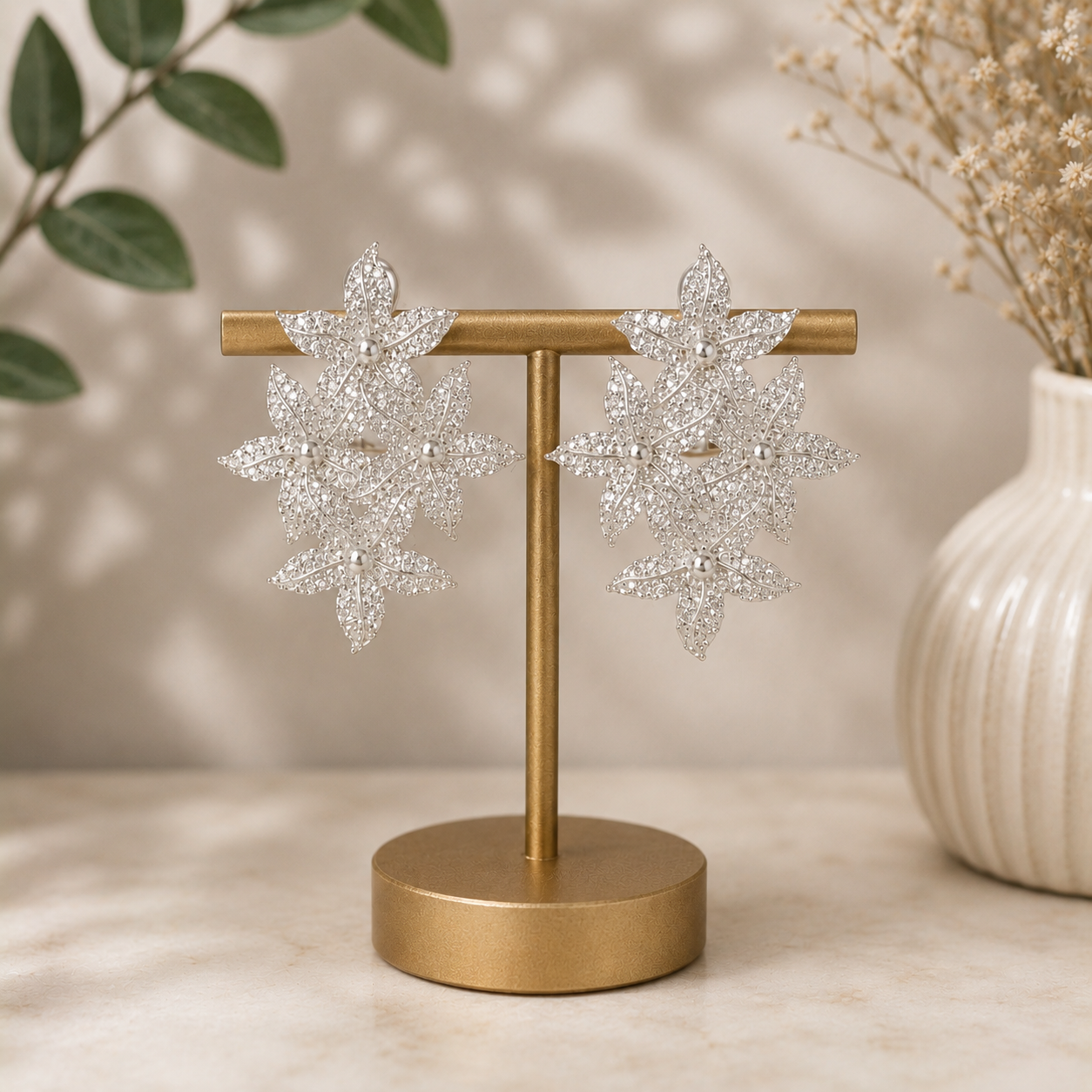 Silver Frost Blossom Cluster Studs – Silver Plated Textured Floral Statement Earrings