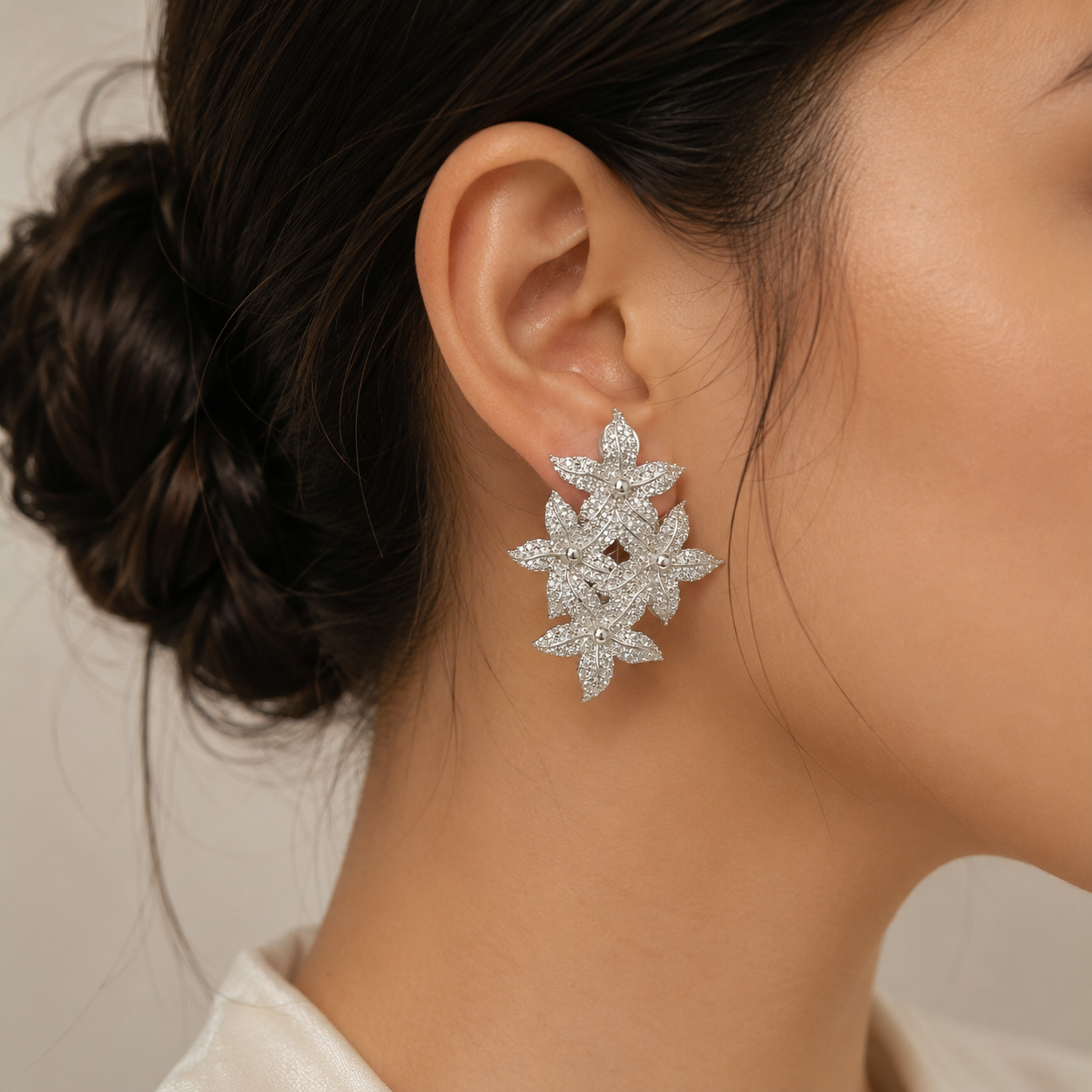 Silver Frost Blossom Cluster Studs – Silver Plated Textured Floral Statement Earrings