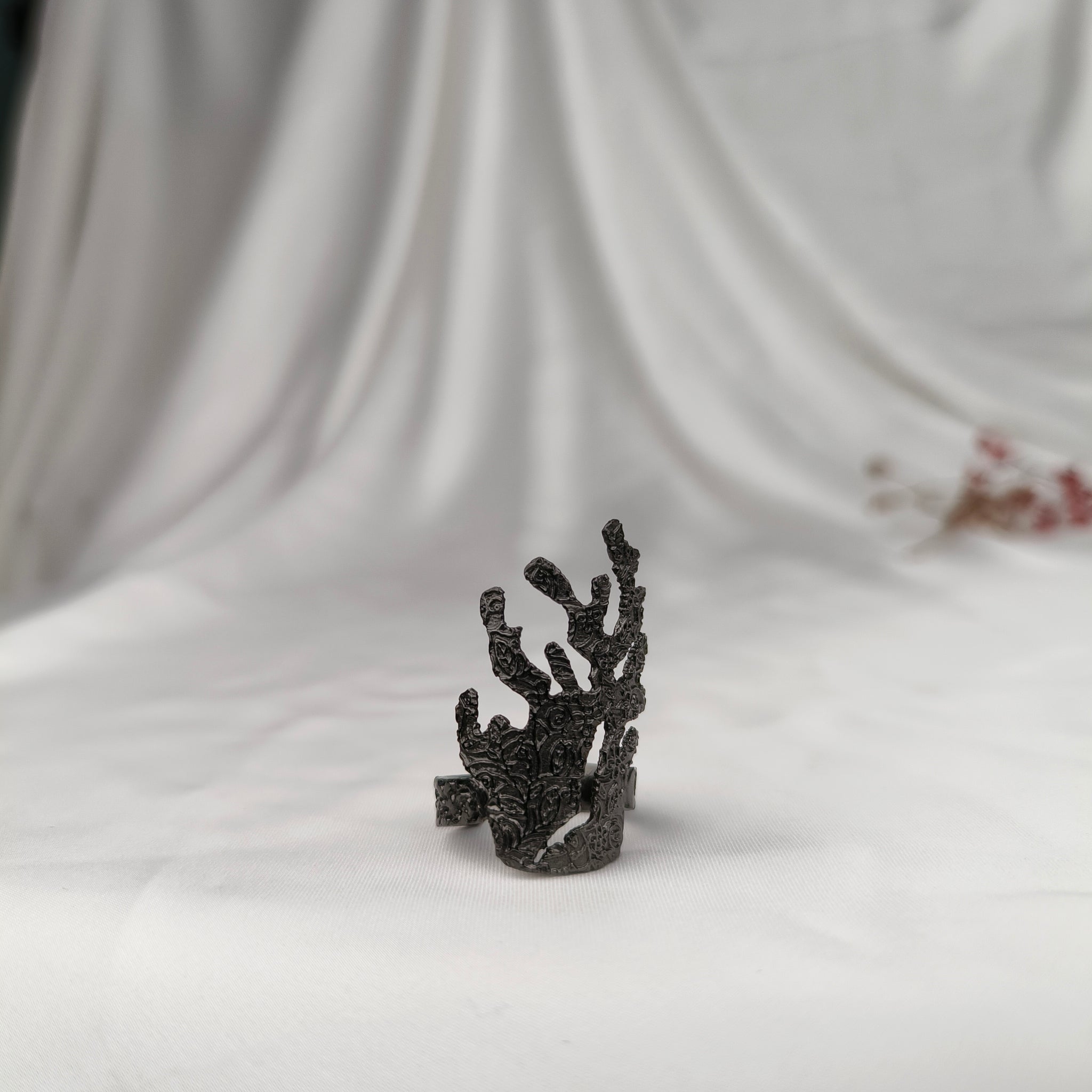 Oxidized Nocturnal Crown Ring – Dark Patina Textured Gothic Statement Ring