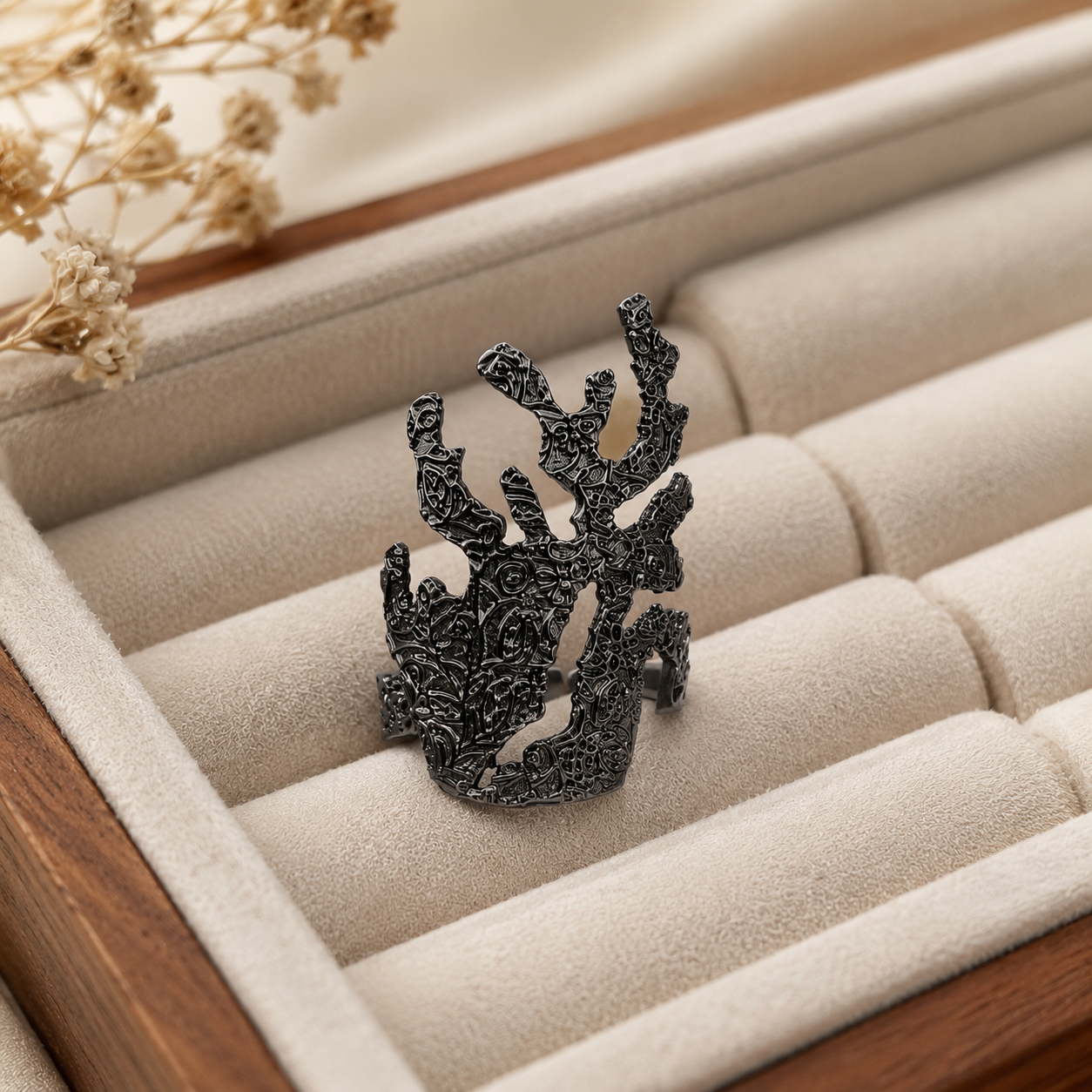 Oxidized Nocturnal Crown Ring – Dark Patina Textured Gothic Statement Ring