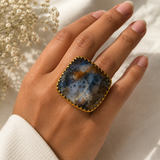 Twilight Matrix Cushion Ring – Gold Plated Dendritic Agate Statement Cocktail Ring