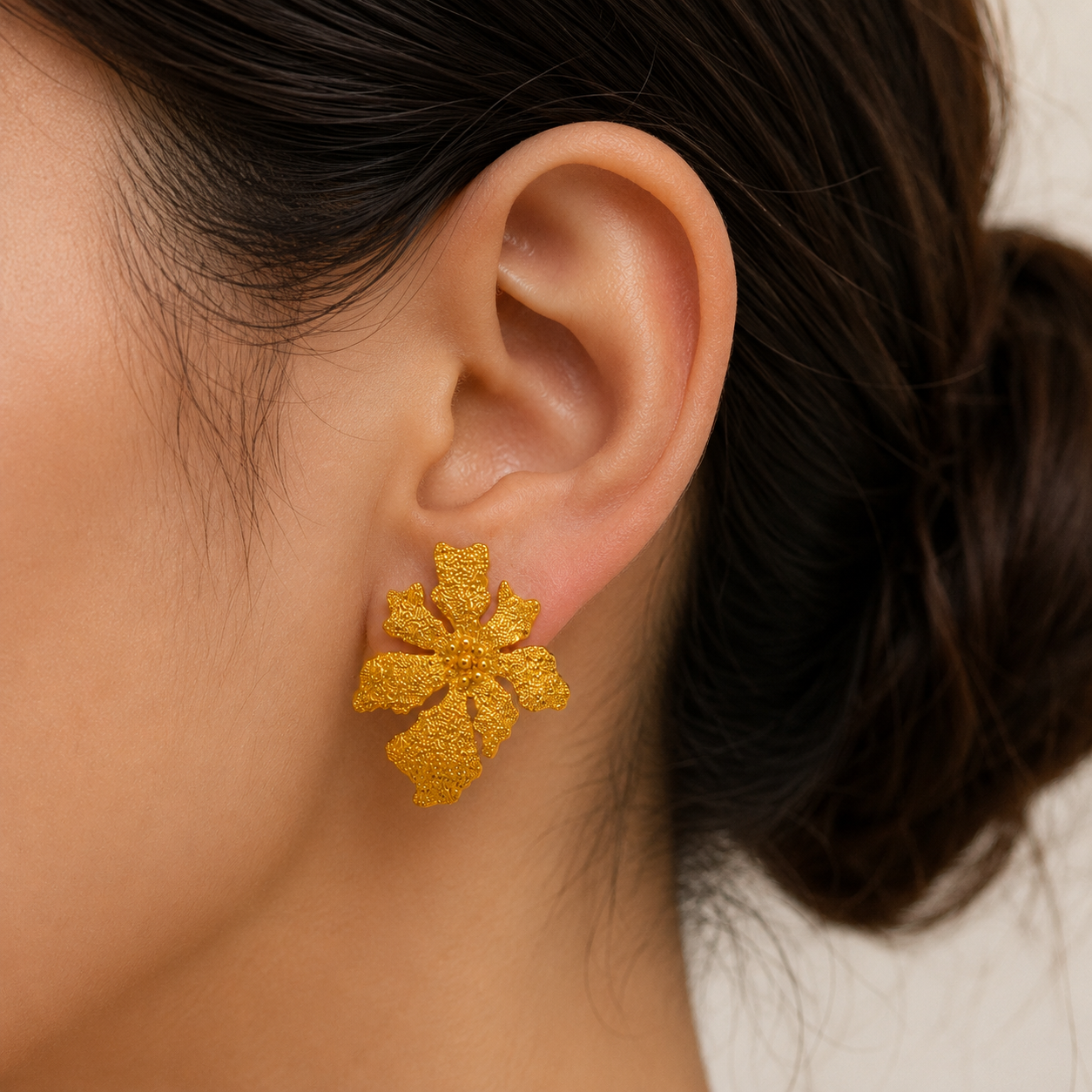 Golden Moss Blossom Earrings – Gold Plated Textured Botanical Statement Studs