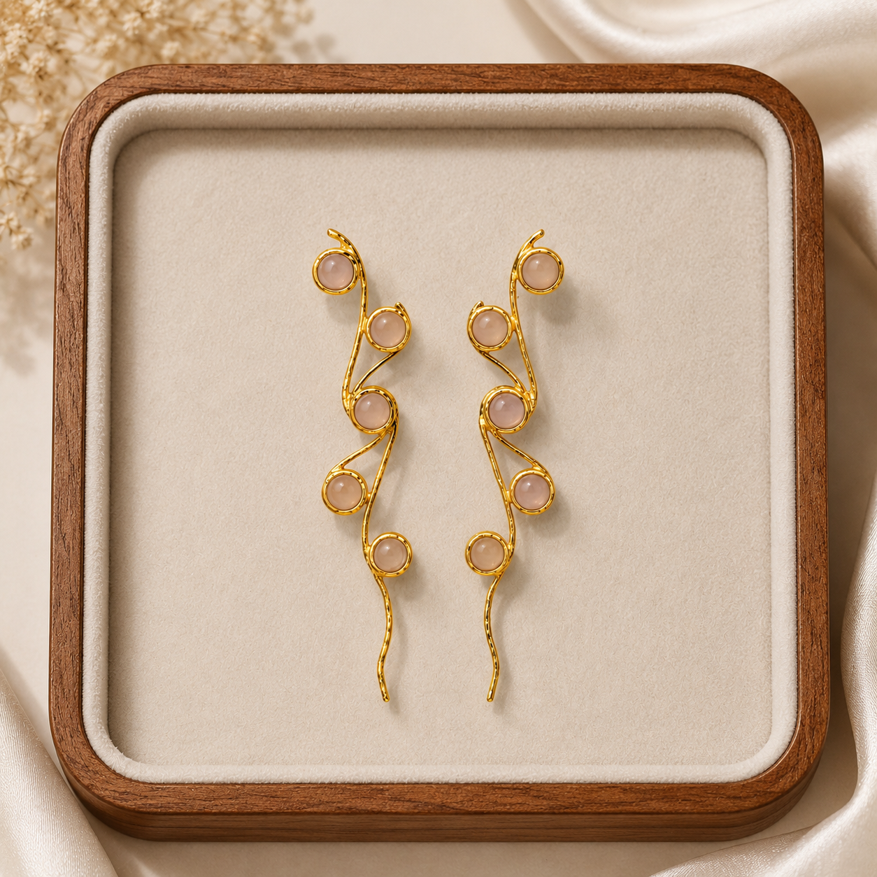 Pink Berry Cascade Drops – Gold Plated Botanical Statement Earrings
