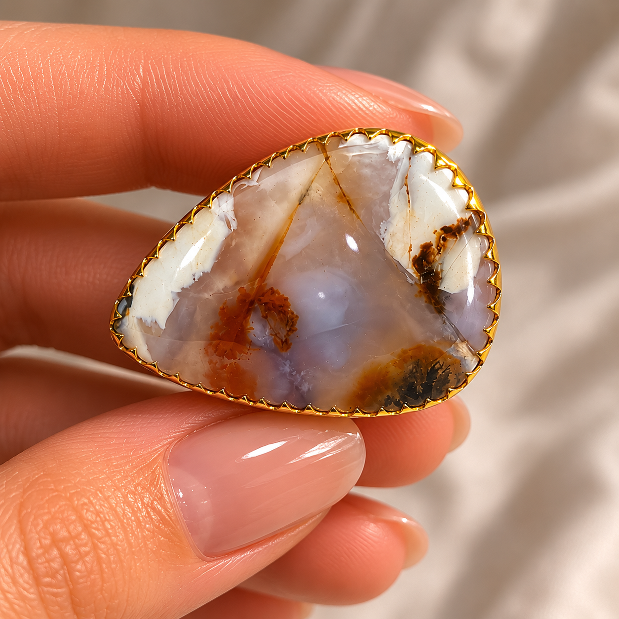 Terra Silhouette Cocktail Ring – Gold Plated Agate Shield Statement Ring