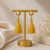 Regal Pearl Tassel Drops – Textured Gold Plated Statement Earrings