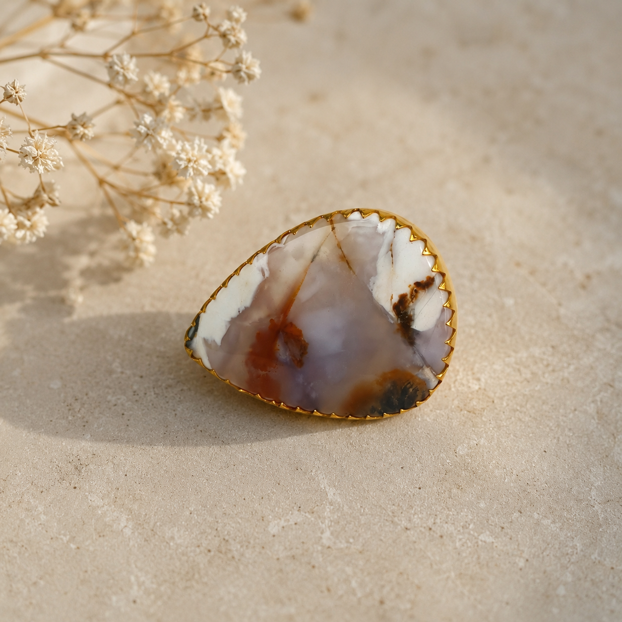 Terra Silhouette Cocktail Ring – Gold Plated Agate Shield Statement Ring
