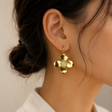 Imperial Four-Petal Blossom Drops – Gold Plated Botanical Statement Earrings